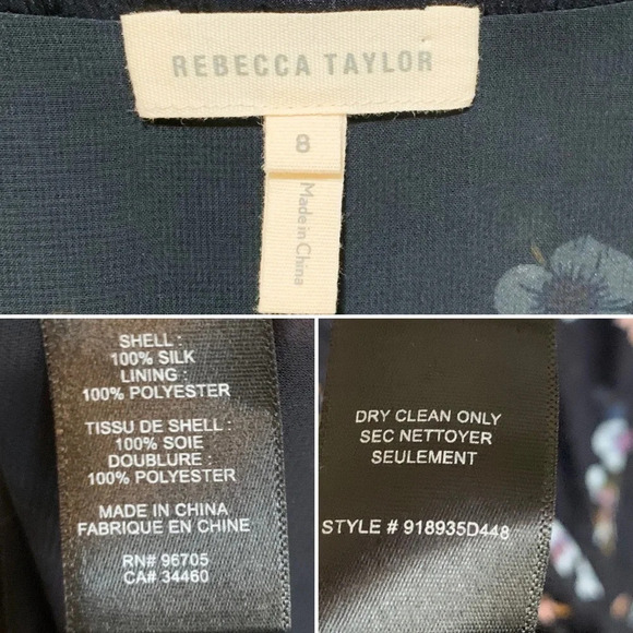 Rebecca Taylor Silk Floral Embossed Dot Navy Ruffle Dress Sz 8 - Picture 6 of 6